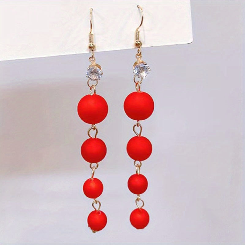 Festive Red Ball Tassel Earrings 18K Plated Jewelry