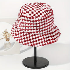 Plaid Plush Bucket Hat Lightweight Basin Hat Unisex Fisherman Hats