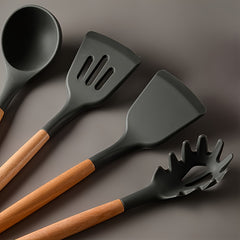 12pcs Silicone Cooking Utensil Set with Wood Handles Nonstick Kitchen Gadgets