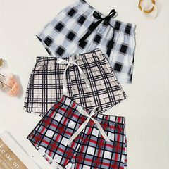 3 Pack Plus Size Casual Loungewear Shorts Women's Plus Plaid Print