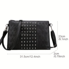 Gothic Skull Rivet Studded Crossbody Bag Y2K Punk Shoulder Bag