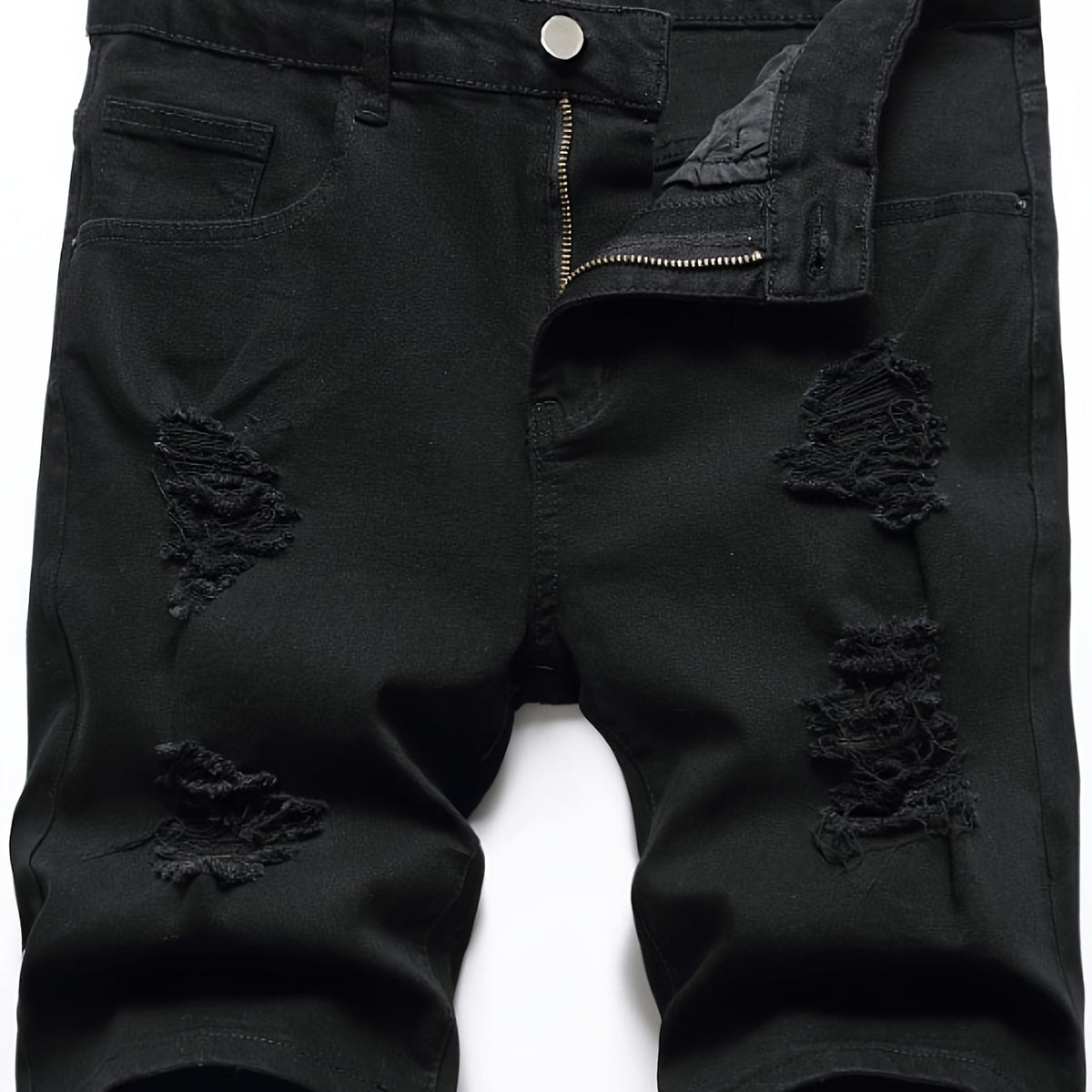 Men's Distressed Denim Shorts Mid Stretch Casual Street Style