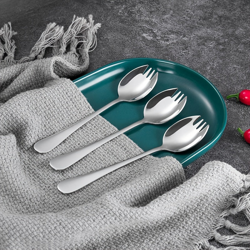 4PCS Stainless Steel Spork Salad Spoon Fork Honey Dessert Ice Cream Scoop Fork