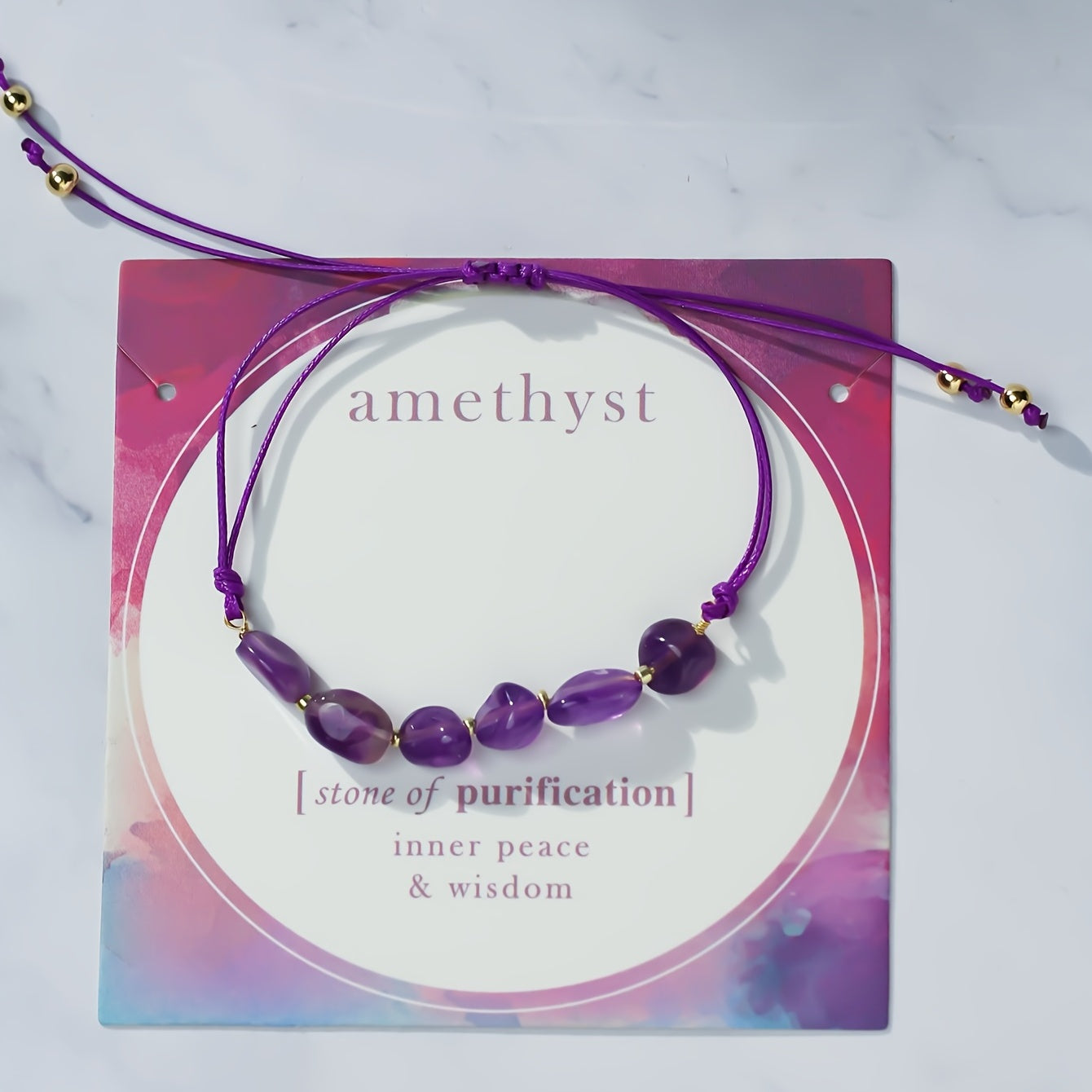 Amethyst Natural Stone Drawstring Bracelet Jewelry Gift