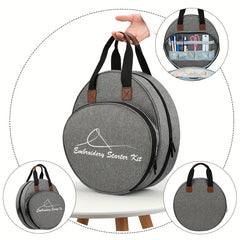 Round Embroidery Tool Storage Bag with Zipper Pocket