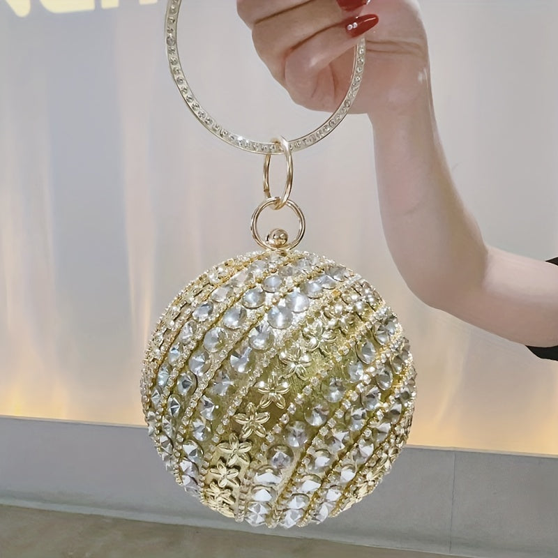 Flower Rhinestone Clutch Purse Mini Round Handbags for Women