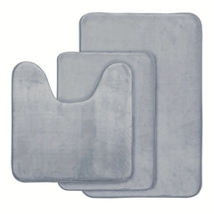 3pcs Light Grey Memory Foam Bath Mat Set