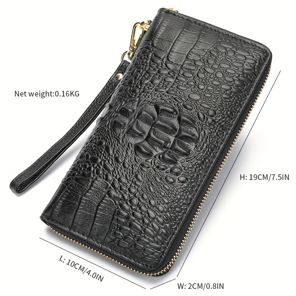 Cow Belt Texture Long Wallet with Wrist Strap