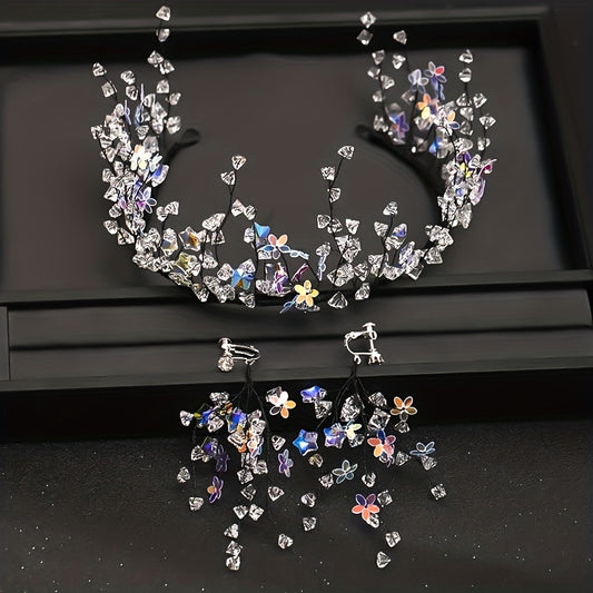 Bridal Crystal Crown Headband Earrings Set Wedding Jewelry Accessories