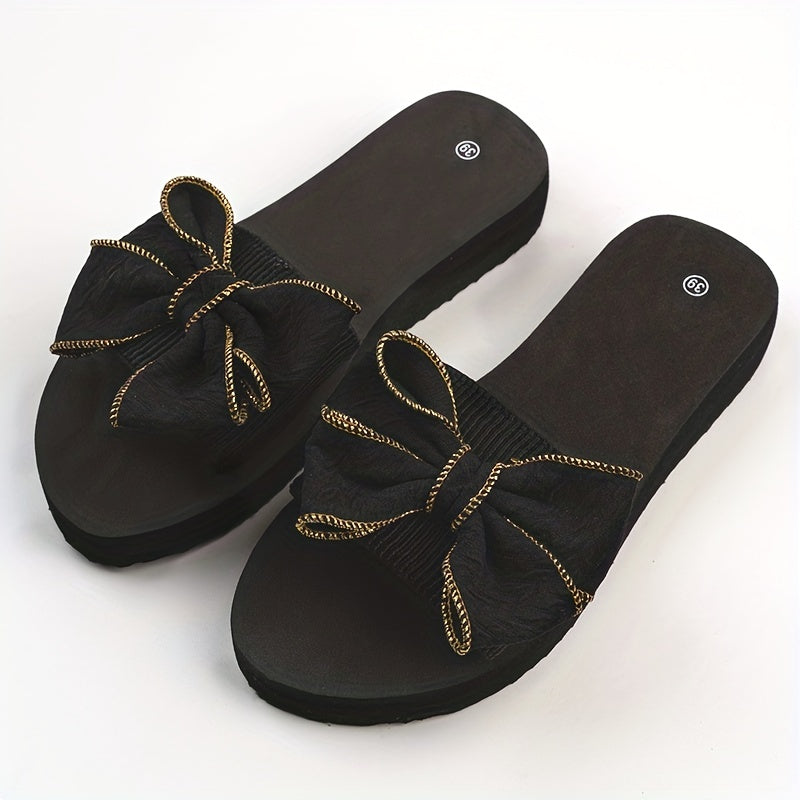 Women's Bowknot Slip On Sandals Thick sole Slides Casual & Summer Beach Shoes