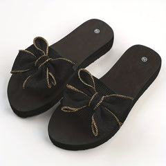 Women's Bowknot Slip On Sandals Thick sole Slides Casual & Summer Beach Shoes