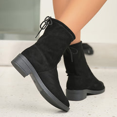 Women's Block Heel Ankle Boots Pointed Toe Lace Up Booties