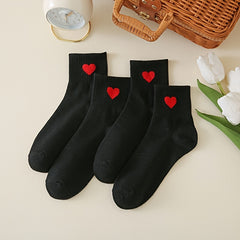 Red Heart Pattern Mid Tube Socks Women's Stockings