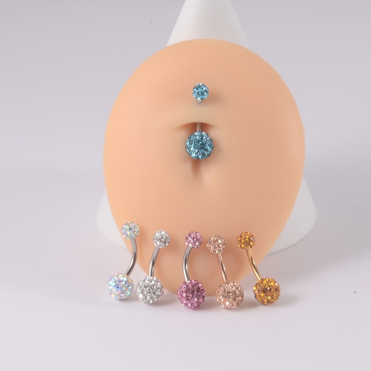 Rhinestone Ball Belly Button Ring 18K Plated Stainless Steel Body Piercing