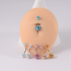 Rhinestone Ball Belly Button Ring 18K Plated Stainless Steel Body Piercing