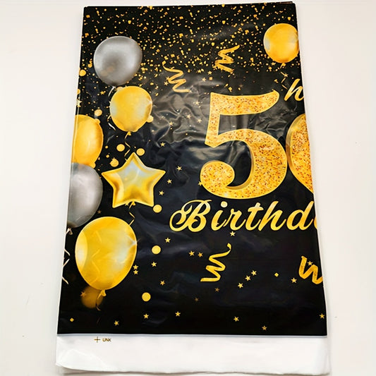 Golden Happy 50th Birthday Tablecloth Rectangular Party Table Cover