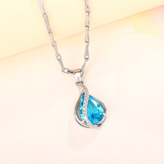 925 Silver Plated Aquamarine Gemstone Pendant Necklace for Women