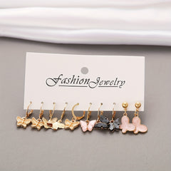 5 Pairs Colorful Butterfly Drop Earrings Set