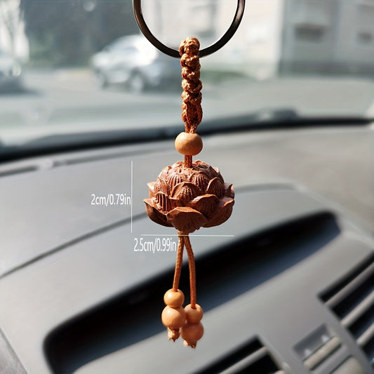Peach Wood Lotus Car Key Chain Wooden Pendant Gift Souvenir