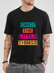 Solid Cotton Men's Graphic Crew Neck T-shirt Casual Comfy Tee
