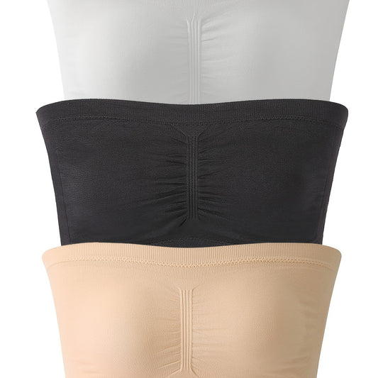 3 Pack Plus Size Ruched Seamless Strapless Bra Women's Plus Tube Top Set