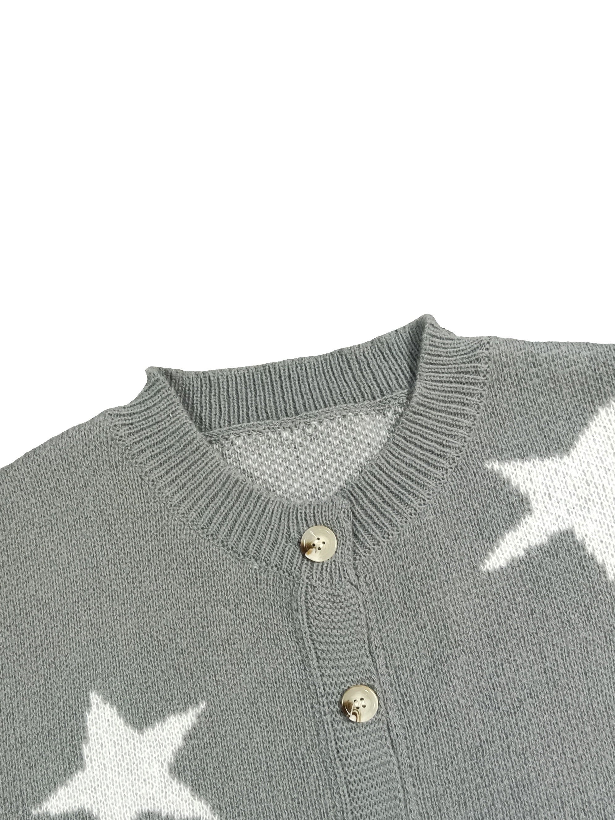  Star Print Button Up Long Sleeve Cardigan