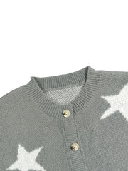  Star Print Button Up Long Sleeve Cardigan