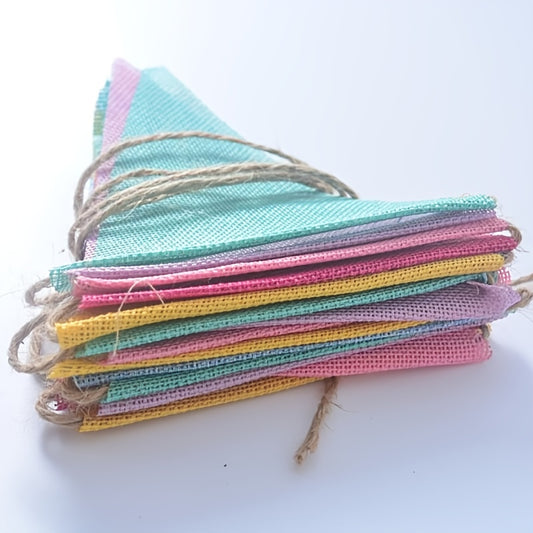 Vintage Colorful Burlap Linen Bunting Flags Triangle Flag Banner
