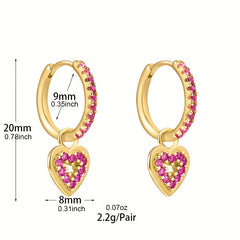 Heart Shape Zircon Decor Dangle Earrings Minimalist Style