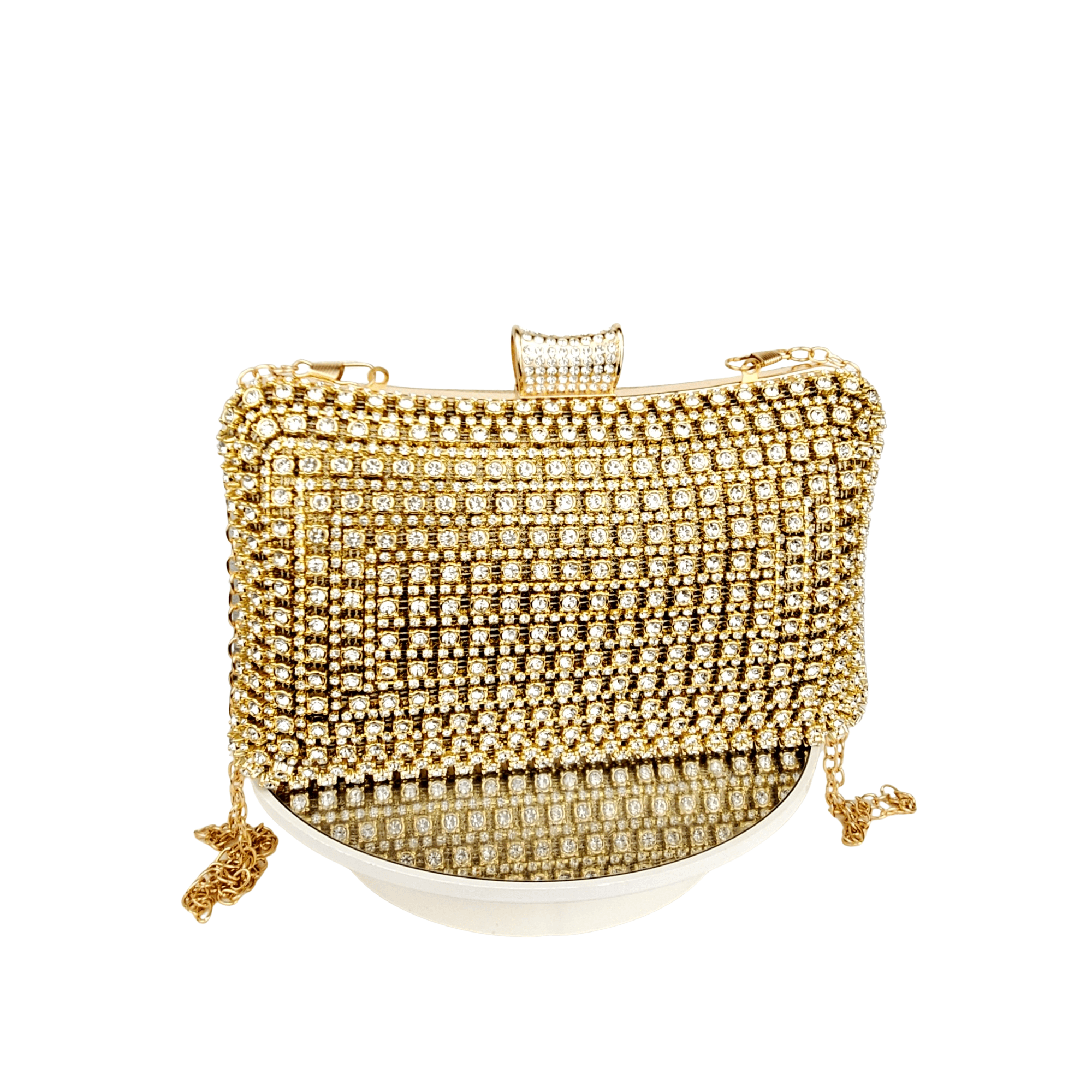 Crystal Stone Evening Clutch Bag with Handle & Chain Strap