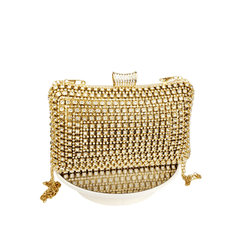 Crystal Stone Evening Clutch Bag with Handle & Chain Strap