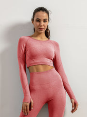 Women's Long Sleeve Crop Top Moisture Wicking Sports Shirt