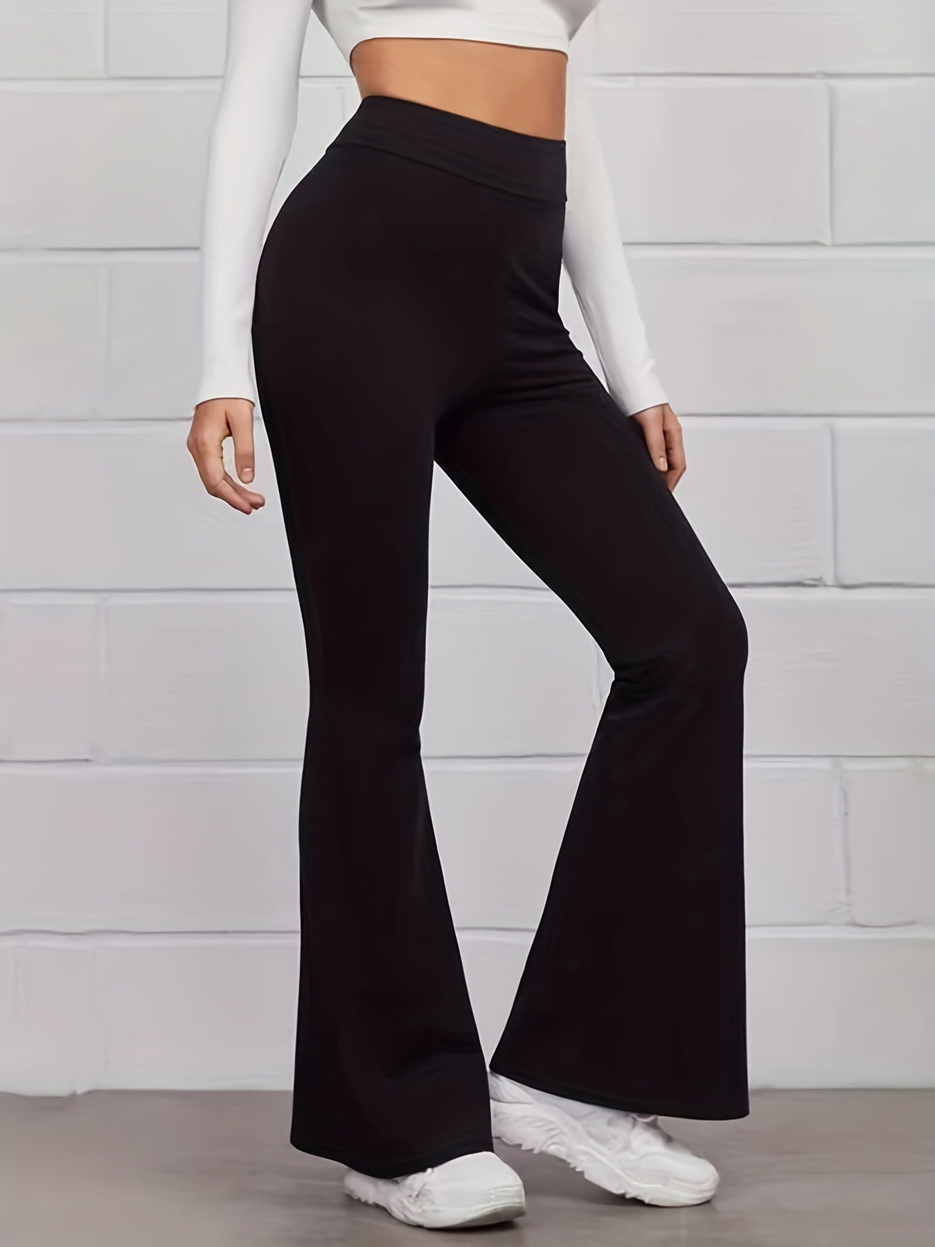 High Rise Stretch Flared Leg Trousers Plus Size Casual Pants