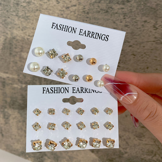 Faux Pearl Zircon Stud Earrings Women Party Daily Decor Gift