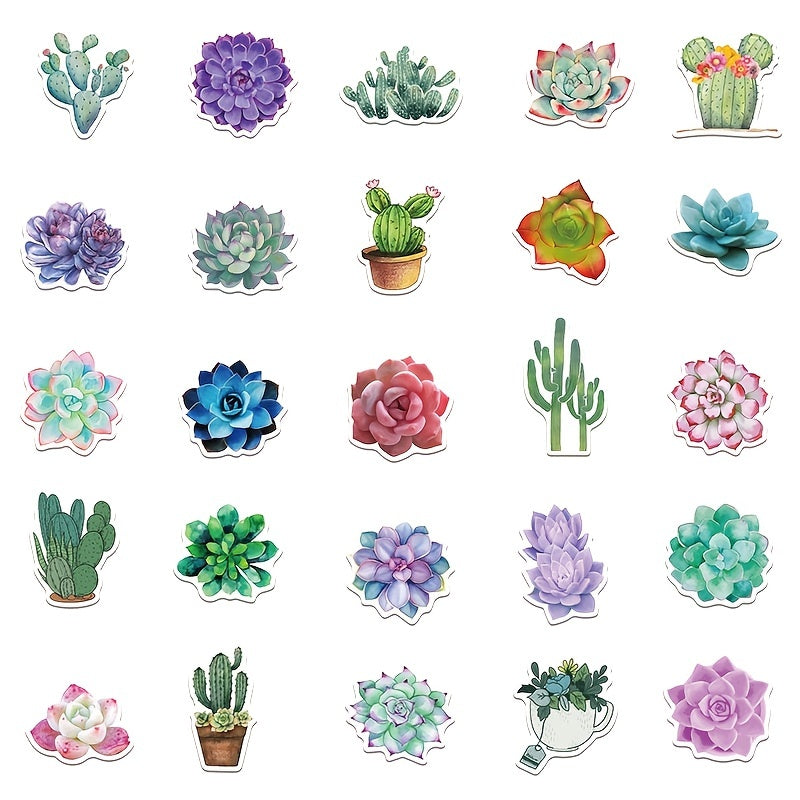 50 Sheets Succulent Cactus Waterproof Stickers Self Adhesive Decoration