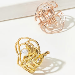 3pcs Mini Rose Flower Hair Claw Clips For Women Faux Pearl Small Hair Clip