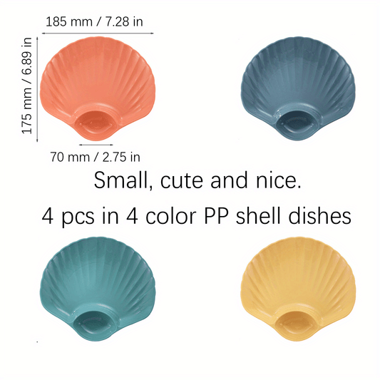4pcs Shell Conch Square Dishes Small Food Plates for Camping