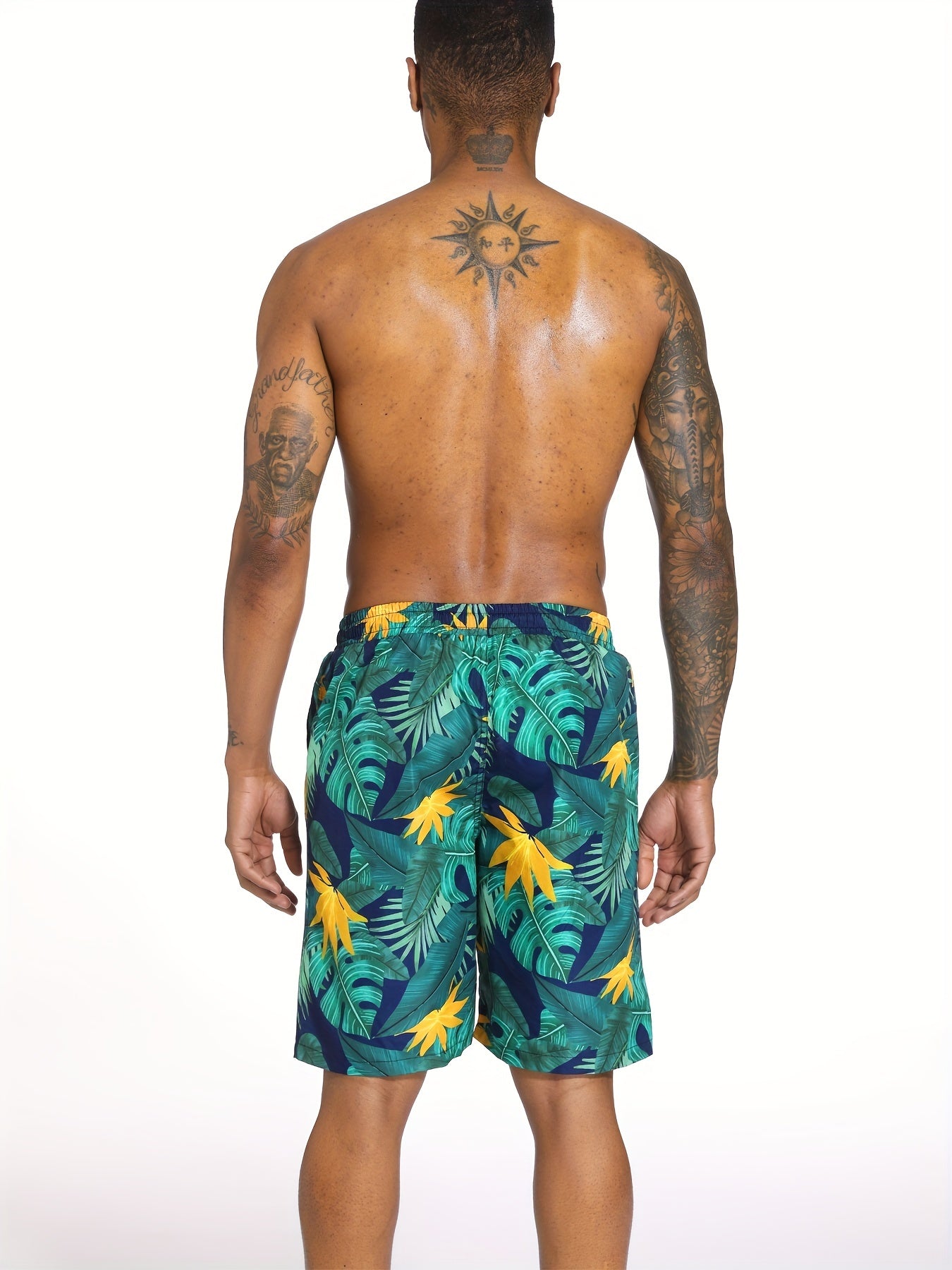 Leaf Pattern Print Men s Swim Trunks Quick Dry Beach Shorts Swimwear
