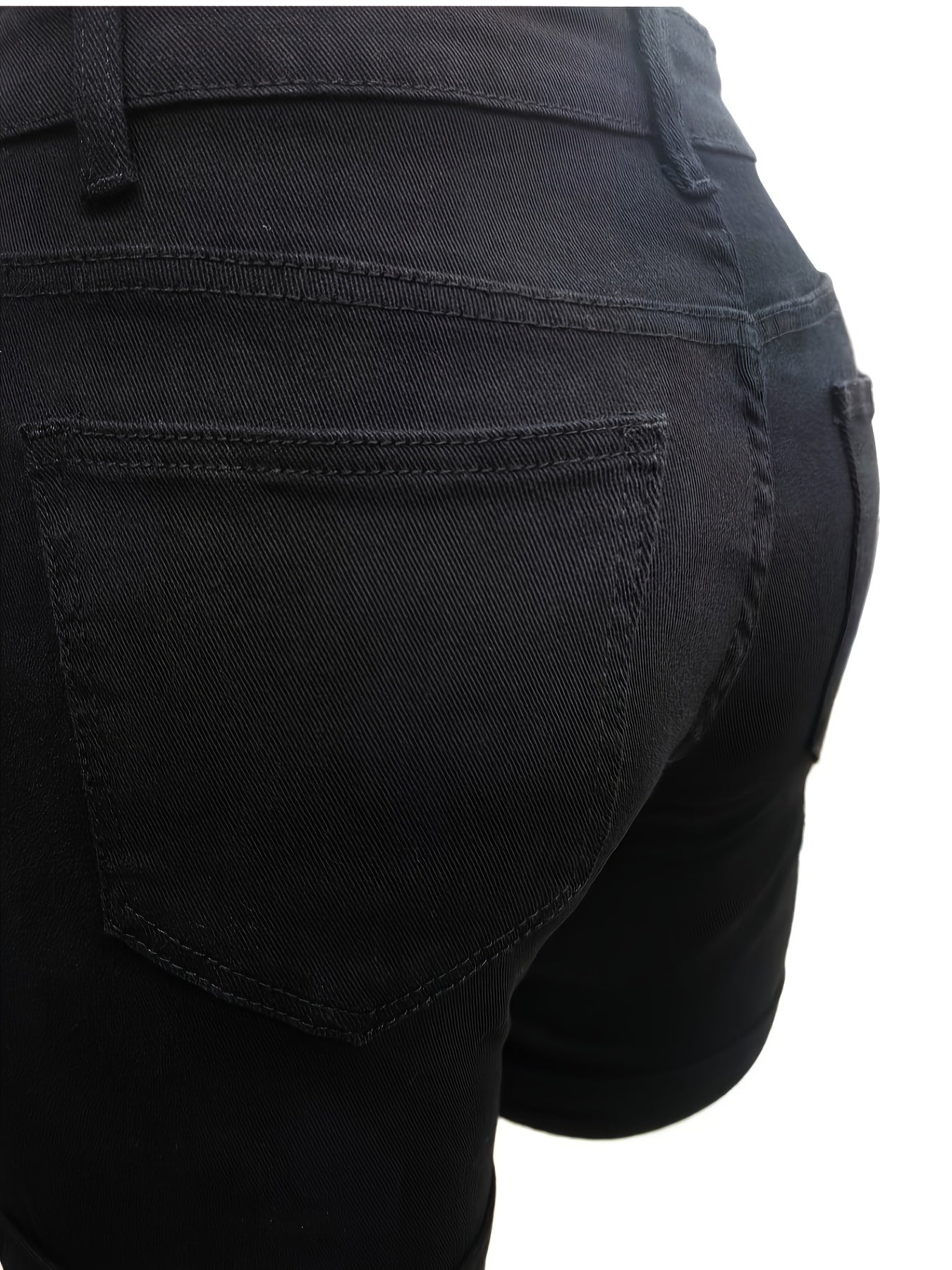 Plus Size Solid Button Fly Denim Shorts w/ Pockets