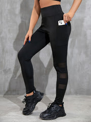 Mesh Stitching Yoga Leggings With Phone Pocket High Waist Yoga Pants