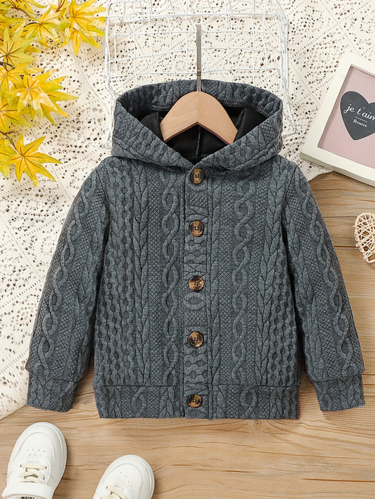 Girls Cable Knit Hooded Sweater Cardigan Button Up Hoodie Coat