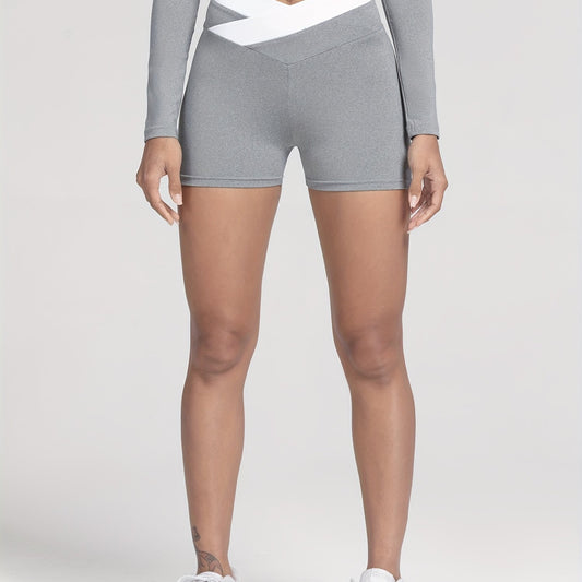 Women's Contrast Cross Waist Sports Shorts - Comfortable Activewear