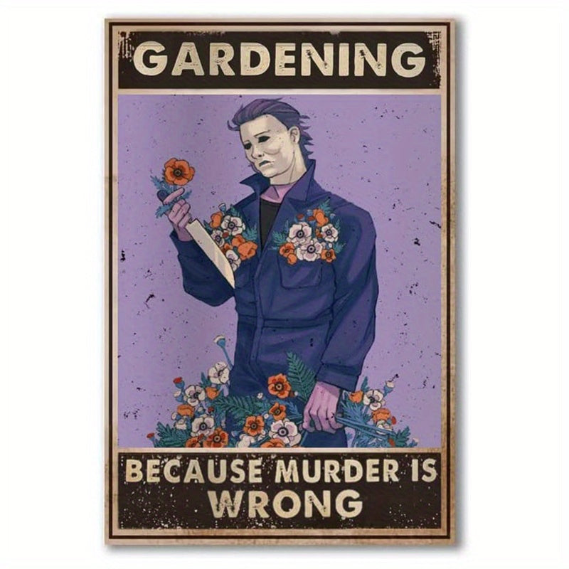 Funny Michael Myers Sunflower Gardening Retro Tin Sign
