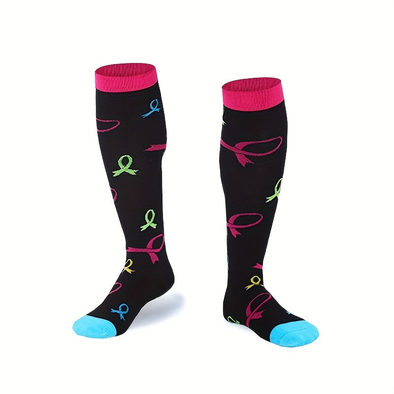 6 Pairs Colorful Knee High Compression Sports Socks for Running and Cycling