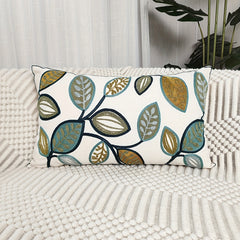 Leaf Embroidered Canvas Throw Pillow Cover for Home Decor