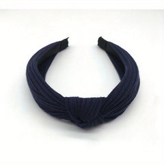 Cross Knotted Ribbed Headband Wide Fabric Headdress Solid Hair Band