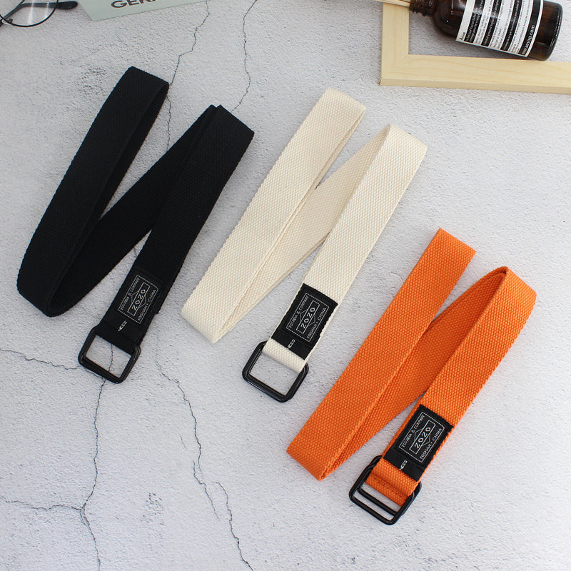 Solid Canvas Belt With Double Square Buckle
