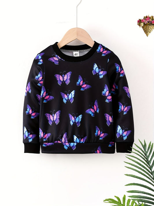 Girls Butterfly Print Sweatshirt Long Sleeve Top