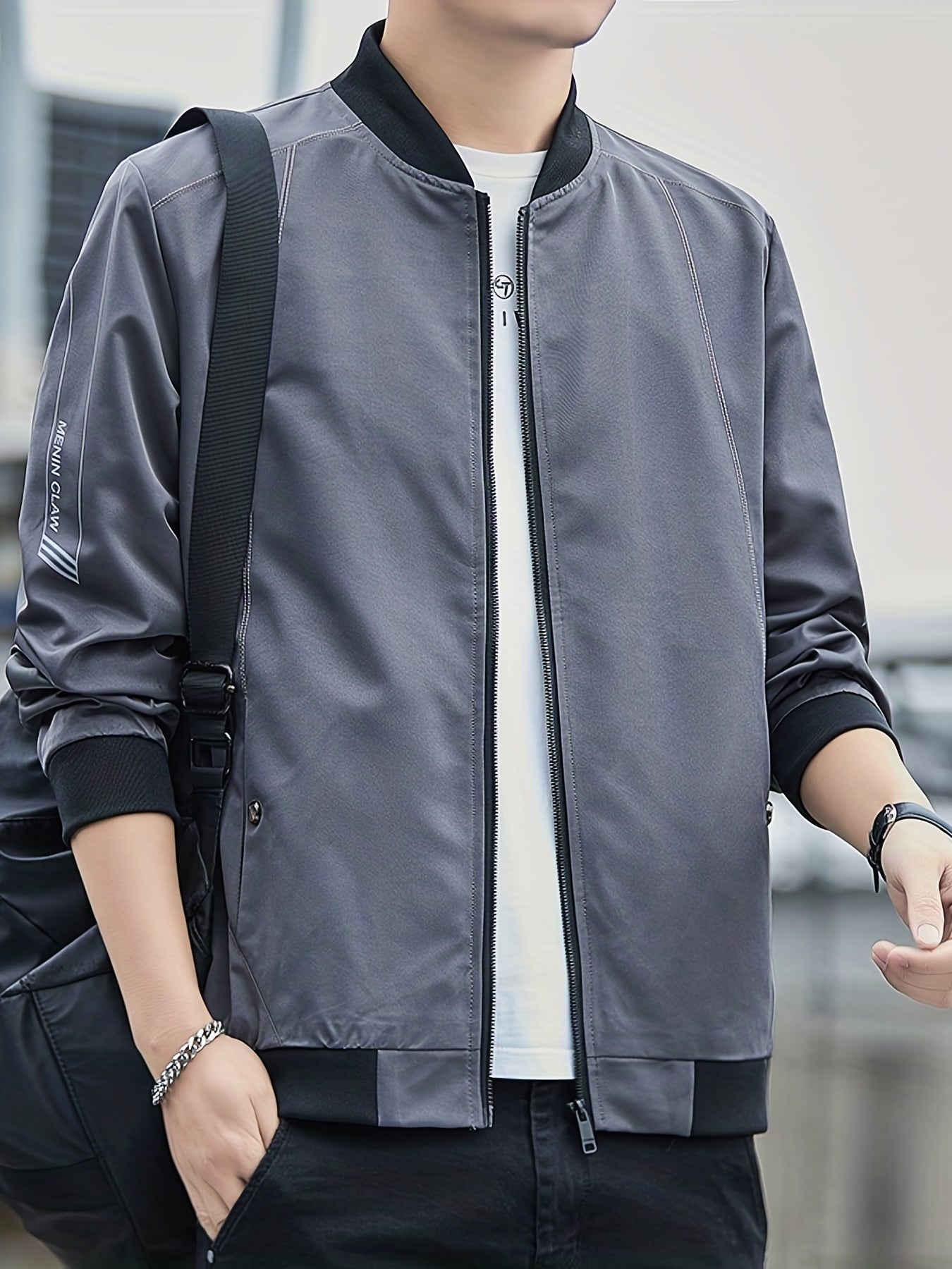 Men's Full Zip Varsity Jacket Casual Baseball Coat