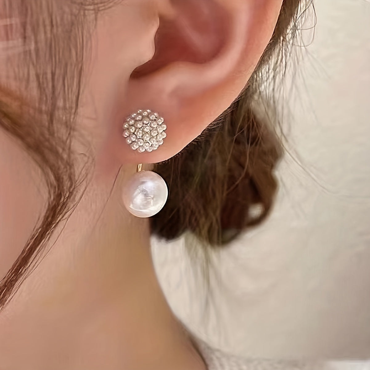 Flower Pattern Faux Pearl Dangle Earrings 14K Plated Jewelry